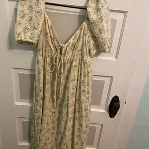 Floral Midi Dress in Cream and Yellow